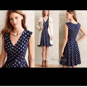 Anthropologie Maeve Gold Polka Dot Dress